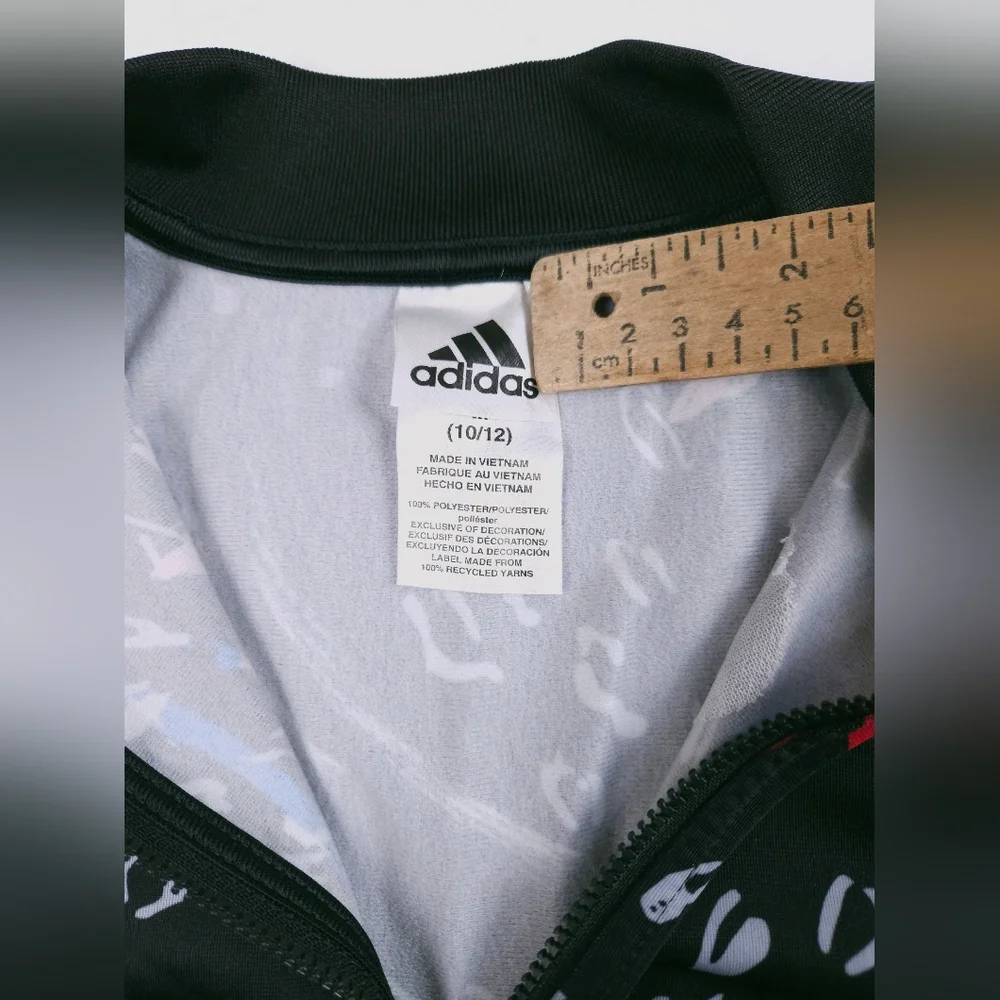 Adidas Girls Black Pink Spring Floral Tricot Tropical Track Jacket Size 10-12
